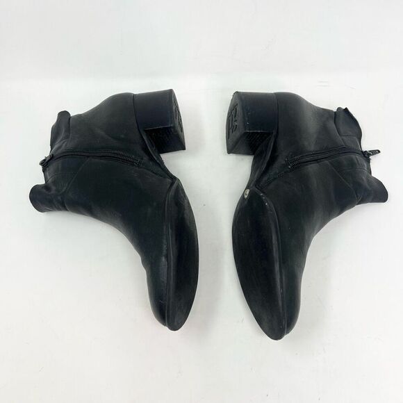 Paul Green Leather Ankle Boots Womens 7.5 Black Low Heel Almond Toe Side Zip - Picture 5 of 9